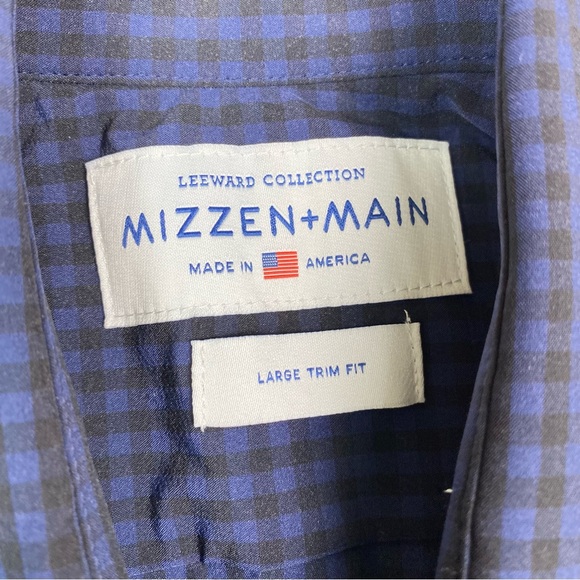 Mizzen + Main Men's Size L Trim Fit Stretch Blue Long Sleeve Button Up Shirt EUC - Picture 4 of 7